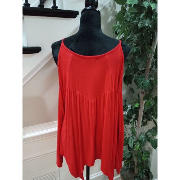 MIHOLL Women's Red Lace Round Neck Cold Shoulder Spaghetti Straps Top Blouse Med - Picture 6 of 10